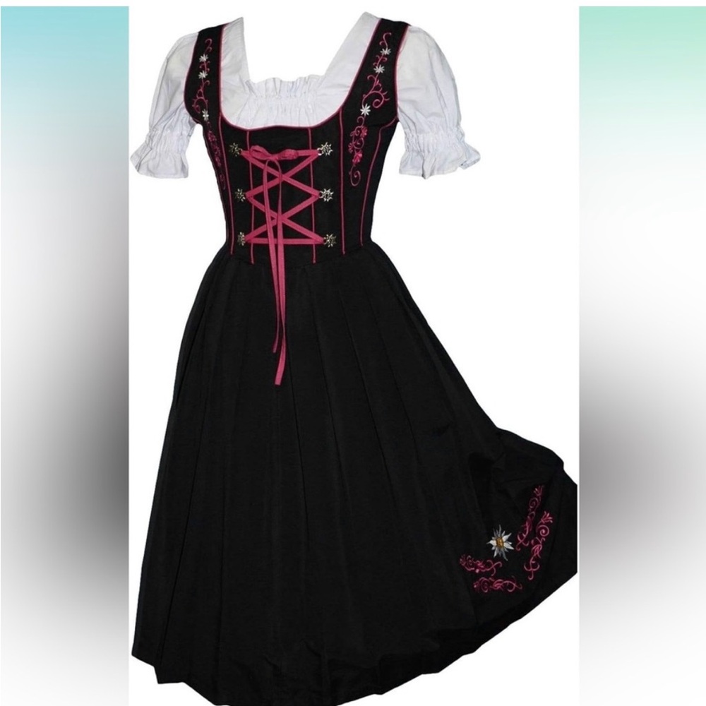 Edelweiss Creek Long 3-Pcs Black & Pink German Embroidered Oktoberfest Dirndl